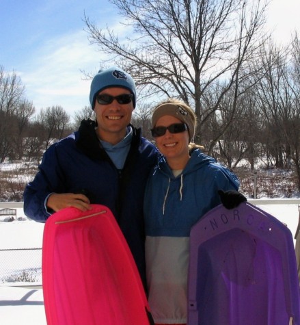 Sledding at the Gust home in Maple Grove
